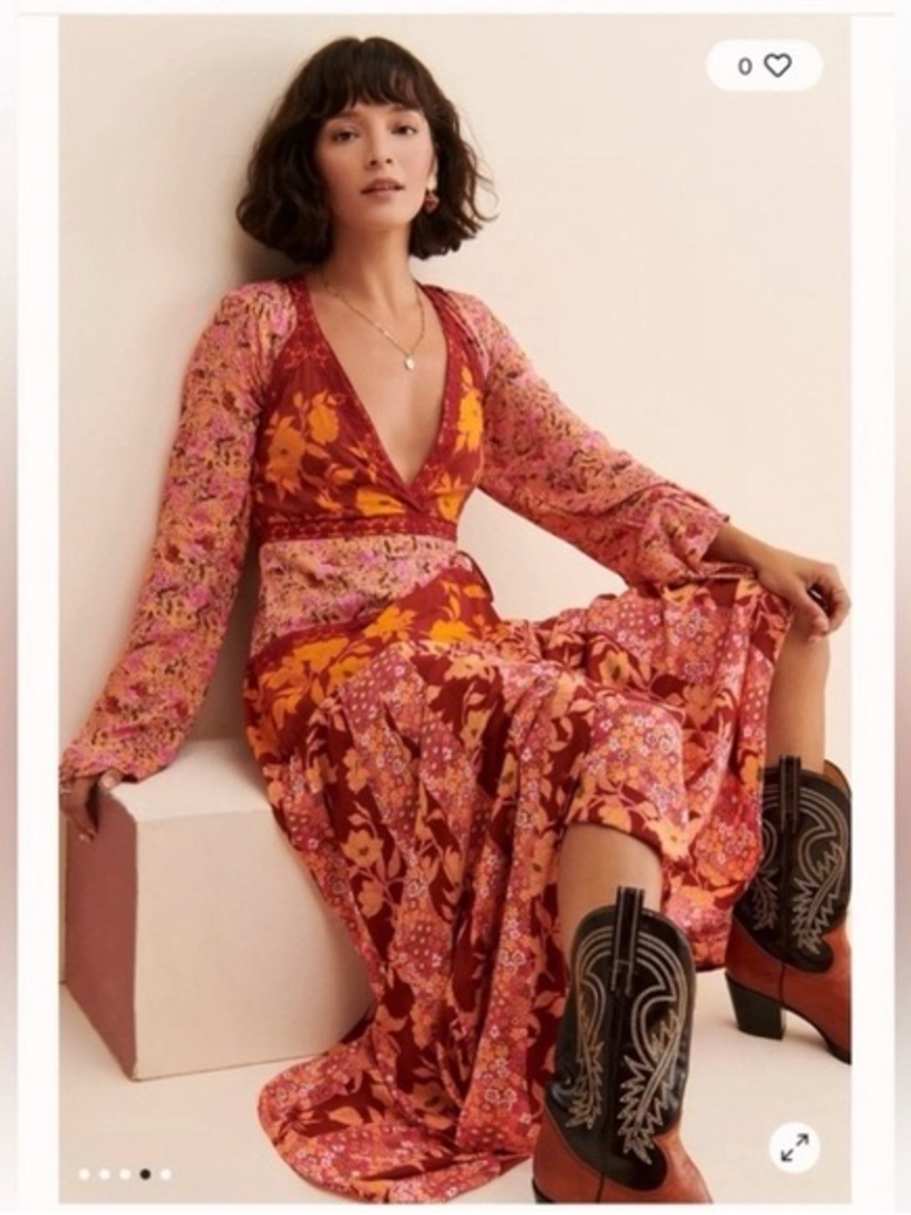 Free People Tilda Wrap Floral V-Neck Maxi Dress in Red and Pink - Picture 1 of 8